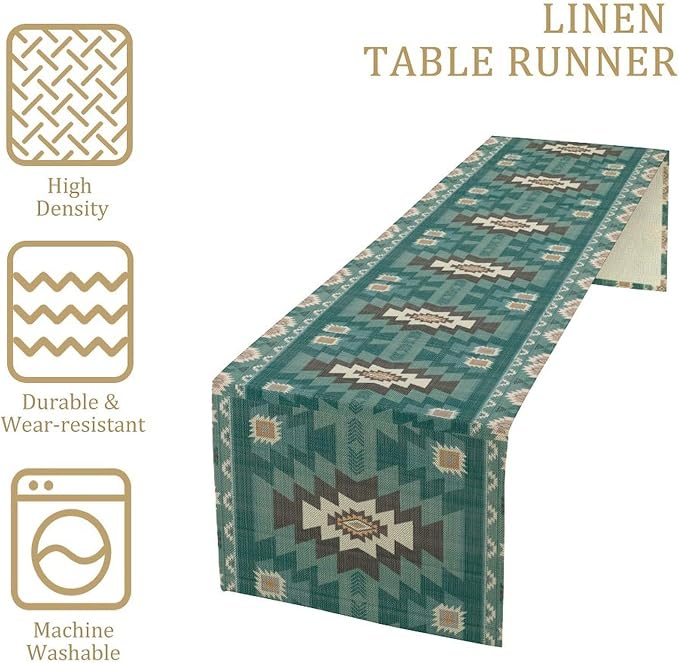 Aztec Southwest Table Runner,Ethnic Style Design Geometric Table Runners Table Setting Decor for Garden Farmhouse Wedding Party Holiday Dinner Home 13x90 Inch