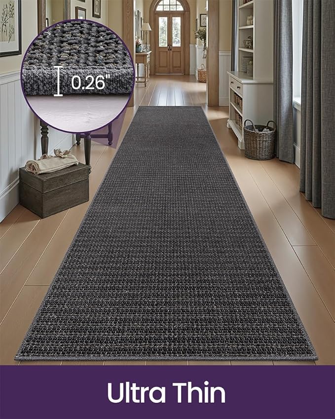DEXI Hallway Runner Rug Hallway 3x10, Non Slip Low Pile Entryway Rug Runners with Rubber Backing, Dirt Trapping Hallways Floor Carpet for Indoor Hall Kitchen Bedroom Bathroom Laundry Room, Dark Grey