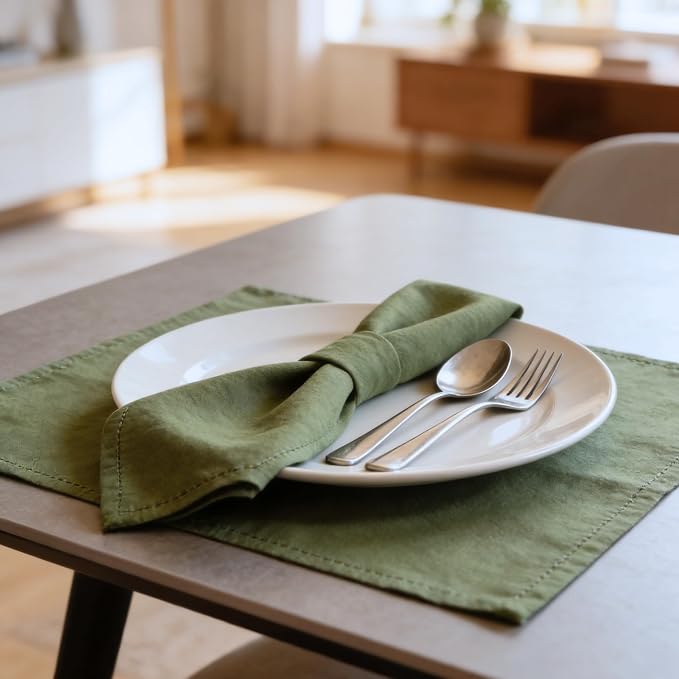 Cloth Napkins Set of 12, 100% Cotton Fabric Reusable Dinner Napkins, 18 x 18 Inch Washable Table & Kitchen Napkins for Everyday Dining, Entertaining, Home & Restaurant Use, Moss Green
