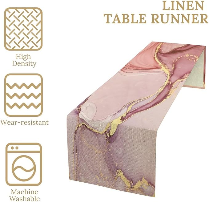 Marble Table Runner,Modern Abstract Pink Gold Marble Texture Pattern Table Runner for Coffee Table Dining Room Table Bedroom Party Holiday Decor 13x60inch