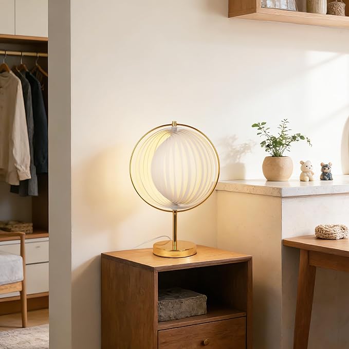 Fandian Flexible Pleated Table Lamp, Bedside Nightstand Lamp with Beige Lampshade, Morden Desk Lamp for Bedroom Home Office Decor, E26 Bulb Included