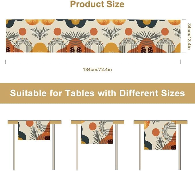 YCness Boho Leaf Table Runner, Mid Century Modern Minimalism Palm Tropical Leaf Table Runner for Living Room Bedroom Kitchen Laundry Room Abstract Geometric 13x90 Inch, Orange
