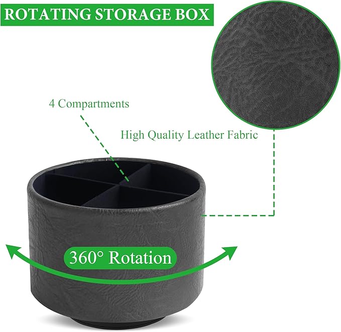 Round Leather Art Supply Organizer,Remote Control Holder,360 Degree Spinning,Multi-Functional Pencil Holder,4 Compartments Desktop Stationary Organizer(1-Crazy Black)