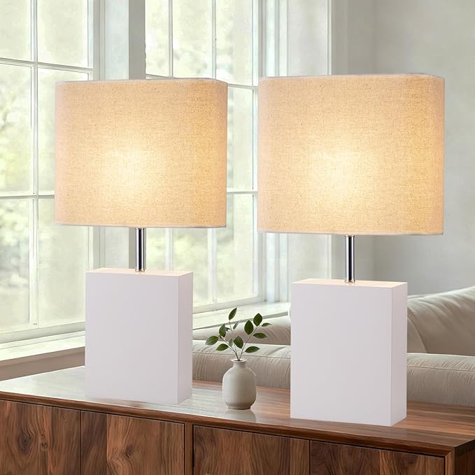 lapupu 23" Wood Table Lamp Set of 2 for Living Room, Modern Bedside Lamps for Bedroom, Large Farmhouse Nightstand Lamp, Desk Lamps for End Table Home Decor, Cream