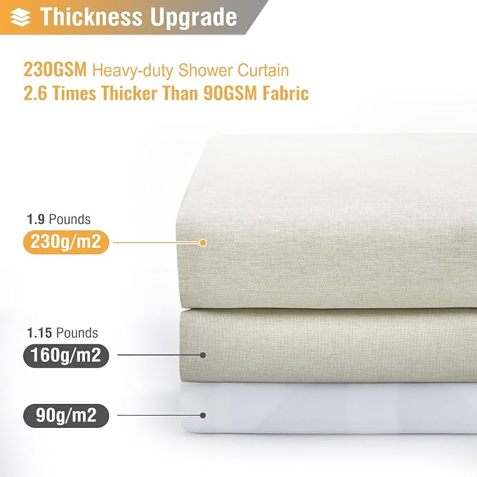 BTTN Extra Wide Shower Curtain - 108x72 Inch Linen Textured Waterproof Fabric Shower Curtain Set with 18 Plastic Hooks, Large Modern Decorative Shower Curtains for Bathroom and Bathtub - Light Cream