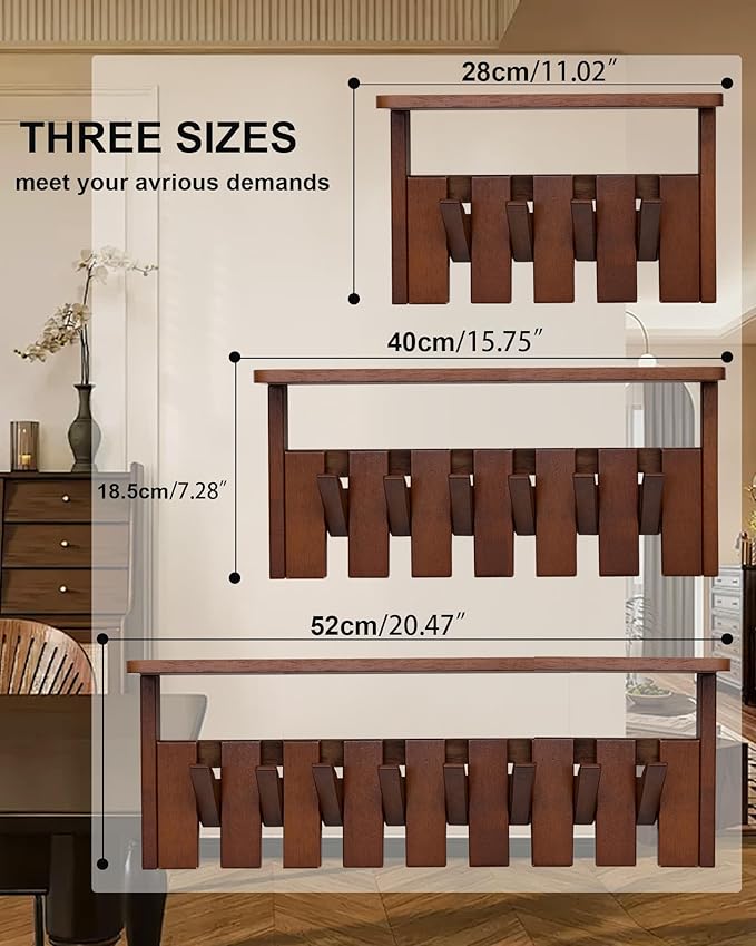 Wooden Coat Rack Wall Mount with Shelf, Heavy Duty Entryway Organizer with 4 Hooks,Coat Hooks Hanger for Coats, Hats, Bags & Towels, Walnut Wall Hanger for Hallway, Bedroom, Kitchen (4 Hooks)