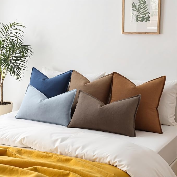 decorUhome Fall Decorative Linen Euro Sham Throw Pillow Covers 26x26 Inch Set of 2 Brick Neutral Pillow Covers with Flange Edges Soft Farmhouse Boho Accent Pillow Cases for Couch Bed Living Room
