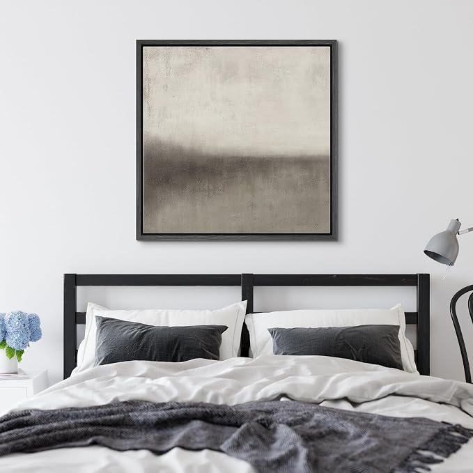 SIGNFORD Framed Canvas Print Wall Art Abstract Monochrome Gradient Neutral Tones Illustrations Modern Art Relax/Calm Warm for Living Room, Bedroom, Office - 16"x16" Black