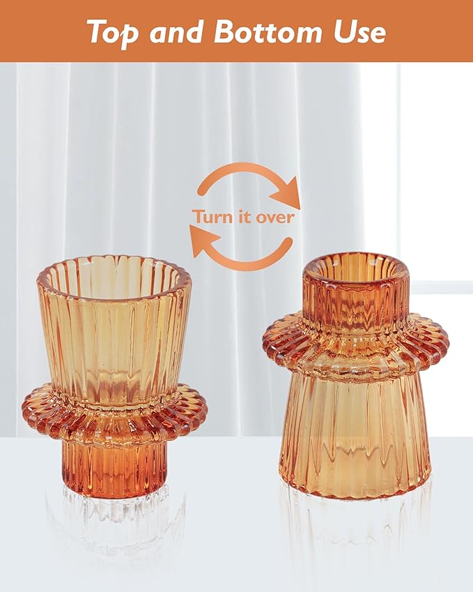 Homemory Colorful Glass Candle Holders, 6 Pcs Amber Tealight Candle Holder, Taper Glass Candlestick Holder, Votive Candle Holders for Tables Wedding Centerpieces, Shabbat, Home Decor, Christmas