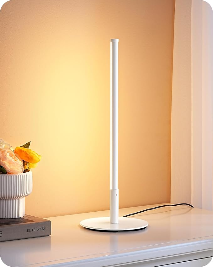 EDISHINE LED Table Lamp, Dimmable Bedside Lamp, 3 Color Temperature, Power Cord Touch Switch Desk Lamp, Upgraded Minimal Nightstand Lamp for Bedroom, Living Room, Gift, Metal Finish, Eye Caring, White