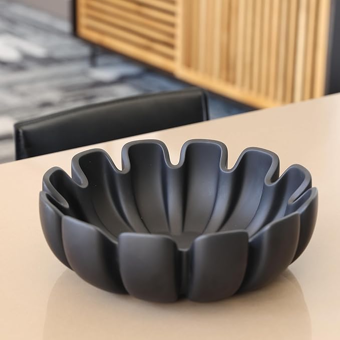 Decorative Bowl – Large Modern Centerpiece Bowl for Coffee Table, Countertop, or Kitchen Decor – Minimalist Handcrafted Accent Bowl for Living Room or Entryway/Key Bowl (Black)