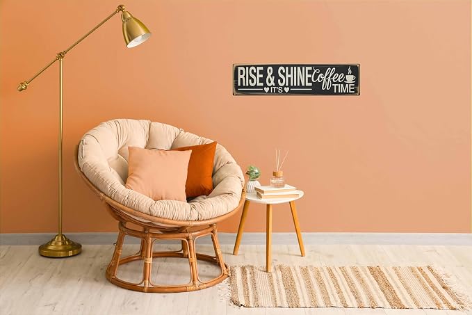Rise and Shine Coffee Time Metal Sign 4x16in Vintage Plaque for Kitchen Office Wall Decor