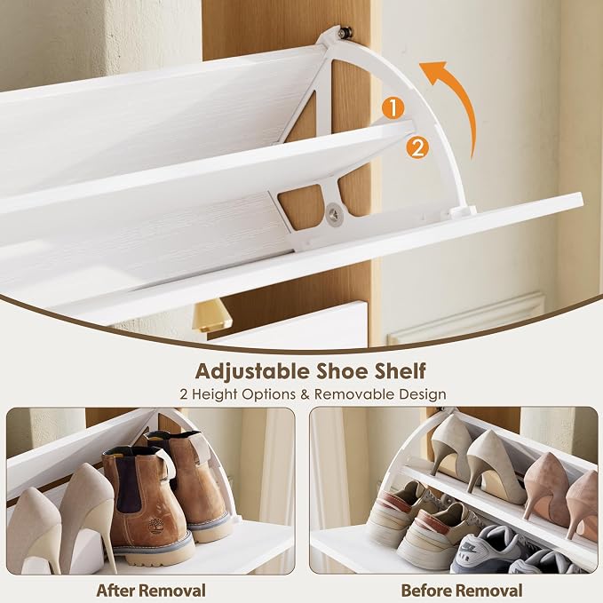 Nicetree Shoe Cabinet with 2 Flip Drawers, Narrow Shoe Organizer Cabinet, Freestanding Shoe Rack Cabinet, Modern Shoe Storage Cabinet for Entryway, Hallway, Foyer, Natural Oak and White