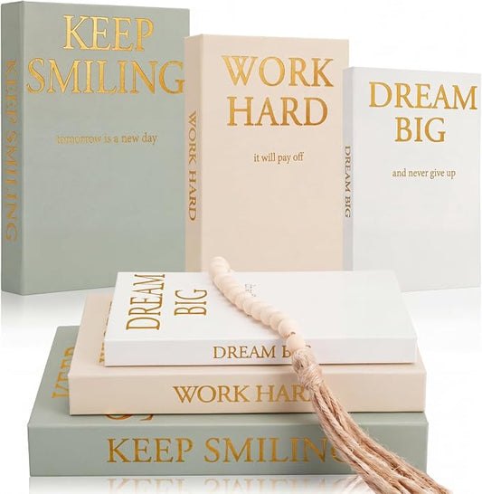 Lewtemi Aesthetic Decorative Books for Home Decor Set of 3 Linen Books with Wooden Beaded for Coffee Table Book Box with Faux Book Box Storage Neutral Living Room Decors(Inspire,Green,Beige,White)