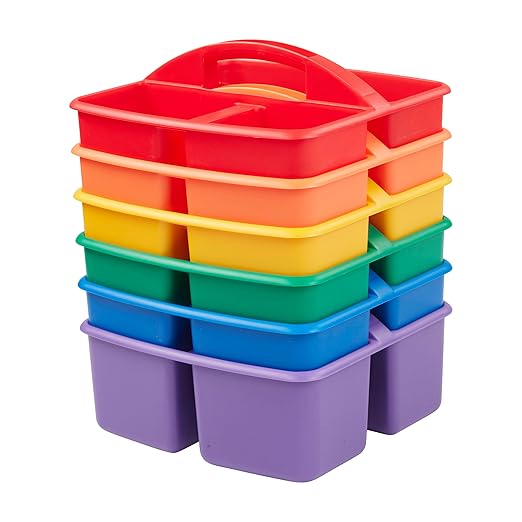 ECR4Kids 3-Compartment Small Plastic Caddy, Multipurpose Organization, Primary, 6-Pack