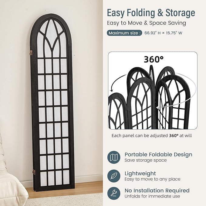 Room Divider and Folding Privacy Screen, 4 Panel Japanese Shoji Style Room Divider, Partition Divider for Room Separation, Portable Decoration Screen for Home Office Restaurant - Black