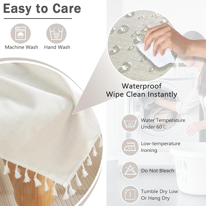 JIALE Heavy Duty Cotton Linen Waterproof Tablecloths Farmhouse Tablecloth, Soft and Wrinkle Free Table Cover with Tassels, Square, 55''x55'', 4 Seats