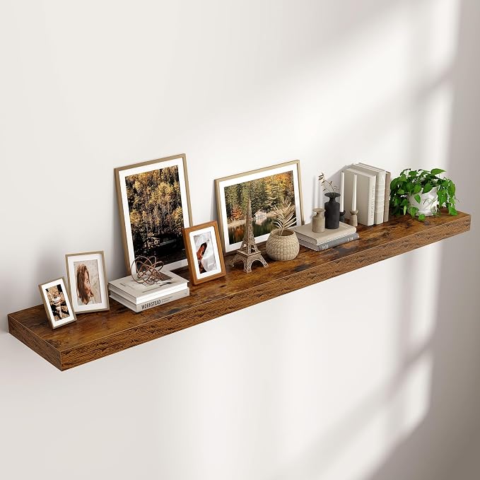 Floating Shelves for Wall 72 inch Long, Engineered Wood Large Wall Shelves with Invisible Brackets for Living Room Bedroom Bathroom Office Kitchen Decor and Storage, Rustic Brown Finish, Set of 1