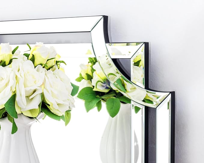 Chende Scalloped Large Wall Mirror, 28" x 40" Bathroom Mirror with Beveled Edge and Glass Pieces, Wall Decor for Living Room, Entryway, Fireplace, Dining Room, Hallway, Horizontal/Vertical Mirror