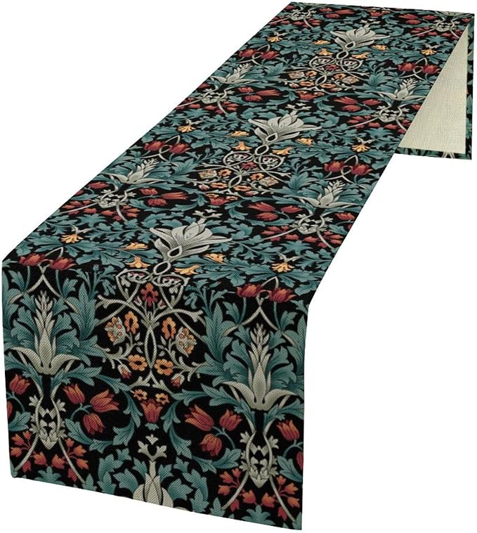 William Morris Original Design Green Table Runner Vintage Floral Table Runner for Dining Table Decor 13x120 Inch