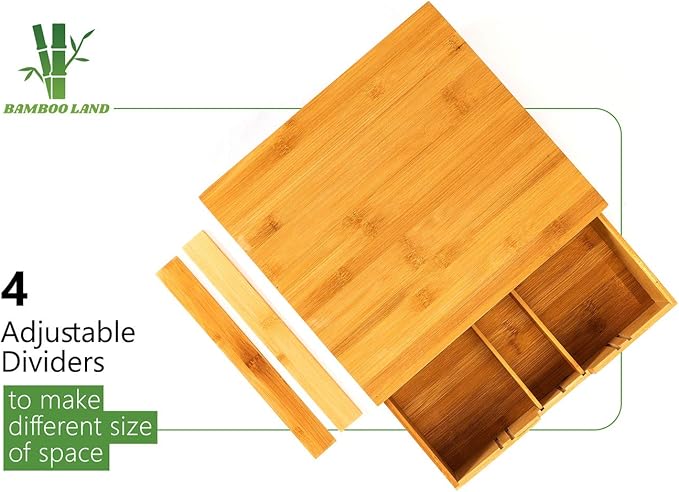 Bamboo Land- Bamboo K Cup Holder, 4 Adjustable Dividers, 36 K Cup Pod Storage, Coffee Pod Drawer, Coffee Pod Holder, Coffee Pod Organizer, Kcup Holder, K Cup Holders for Counter, Coffee Pods Holder
