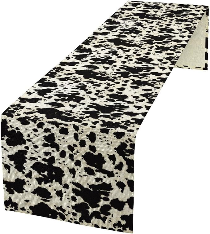 Fur Table Runner,Retro Farm Wild Animal Cow Pattern Table Runner for Coffee Table Dining Room Table Bedroom Party Holiday Decor 13x108inch