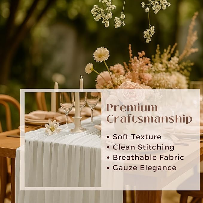 12 Pack Ivory Cheesecloth Table Runner – 10FT x 12pcs White Gauze Table Runners for Wedding, Bridal Shower, Elegant Rustic Boho Reception Décor
