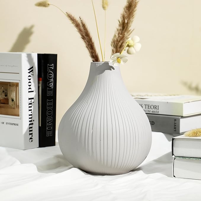 Large Ceramic Modern Vase Gray Vase for Room，Big Belly Vases Minimalism Style for Home Decor，Flower Vases Decorative for Shelf Decor/Table/Living Room/Office (Grey, 9.6Inches)