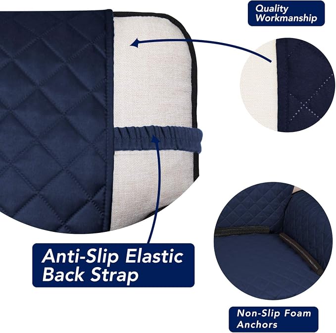 PureFit Reversible Quilted Sofa Cover, Water Resistant Medium Slipcover Furniture Protector, Washable Couch Cover with Non Slip Foam and Elastic Straps for Kids, Dogs, Pets (Loveseat, Navy/Ivory)