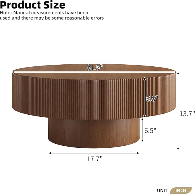 Merax Modern 31 Inch Round Coffee Table with Sturdy Base, Wood Center Tables for Living Room Reception Room, Easy Assemble, Walnut