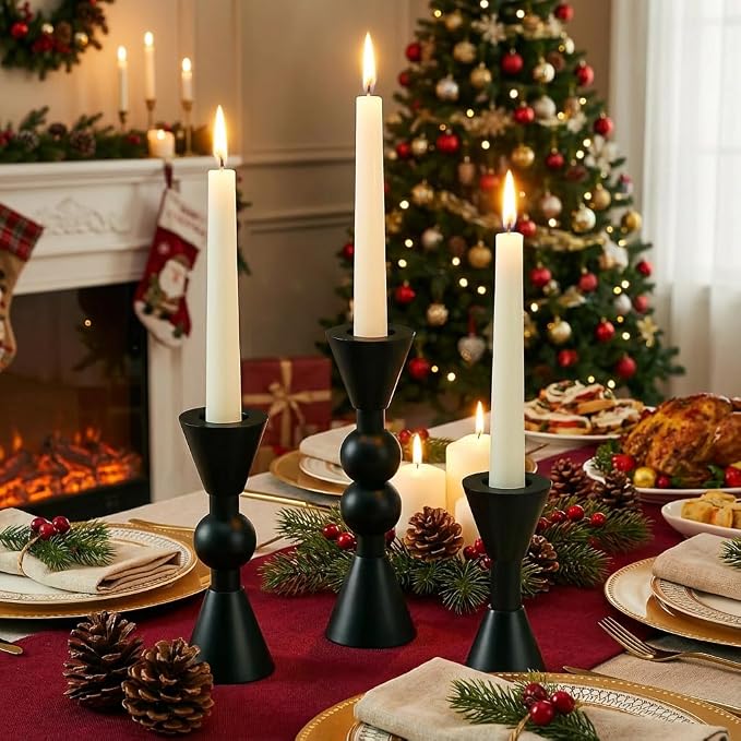 Saoweisi BlackCandlestick Holders, Set of 3 Brass Taper Candle HoldersBrass Taper Candle Holders, Decorative Candle Holder, Suitable for Weddings, Holidays, and Table Decorations, Party