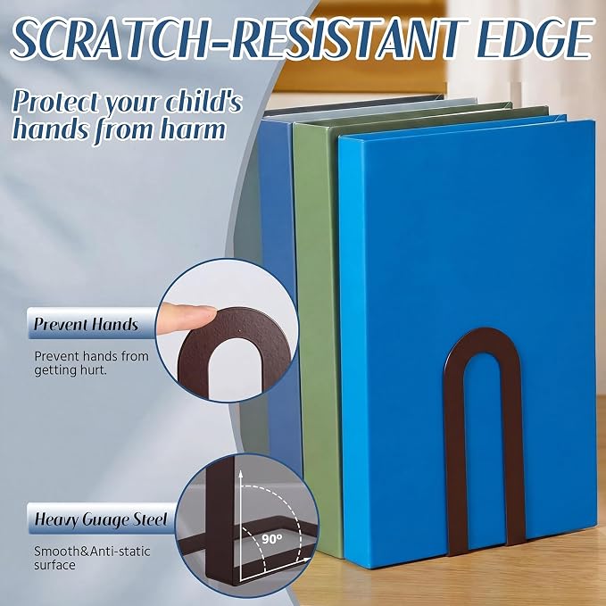 Chunful 6 Pcs Bronze Book Ends for Shelves Modern Metal Decorative Small Bookends Book Shelf Organizer Minimalist Design Stopper to Hold Books for Home Office (5.5 * 3.75 * 2.25inch)