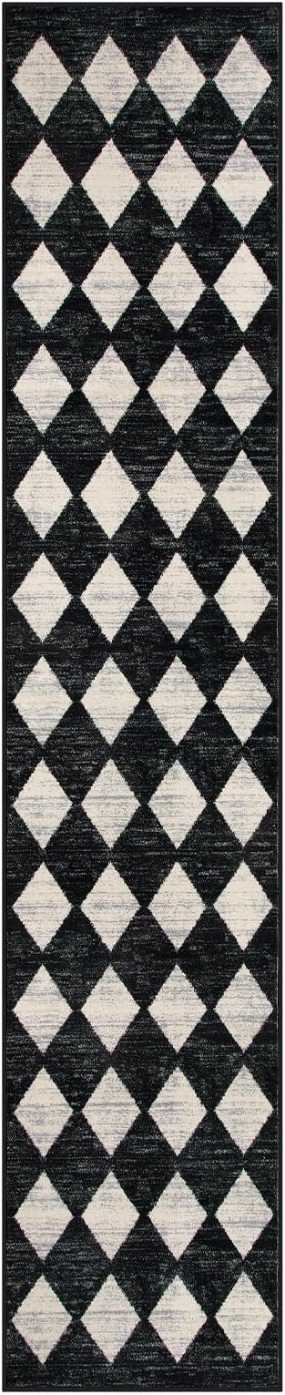 Lahome Zelie Checkered Washable Rug Runners for Hallways Non Slip,2x10 Black Kitchen Bathroom Runner Rug,Trellis Low Pile Indoor Carpet Runner for Bedroom Entryway Foyer(2'x10',Black)