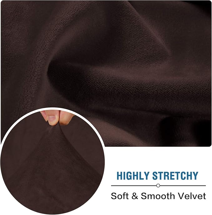 H.VERSAILTEX Velvet Stretch Couch Cushion Cover Plush Cushion Slipcover for Chair Loveseat Sofa Cushion Furniture Protector Seat Cushion Sofa Cover (2 Piece Medium Sofa Cushion Covers, Brown)