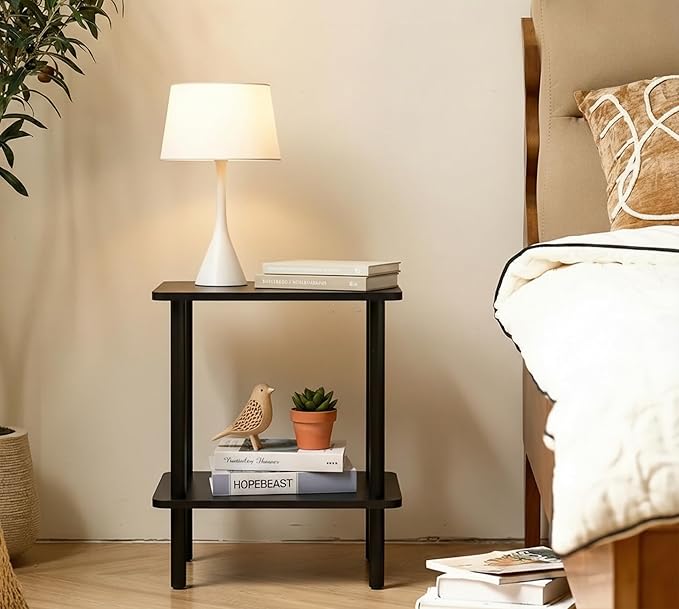 FORAOFUR End Table with Charging Station, Black Side Table with USB Ports and Outlets, Narrow Side Table for Living Room, Bedroom and Office, Small Nightstand with Charging Station