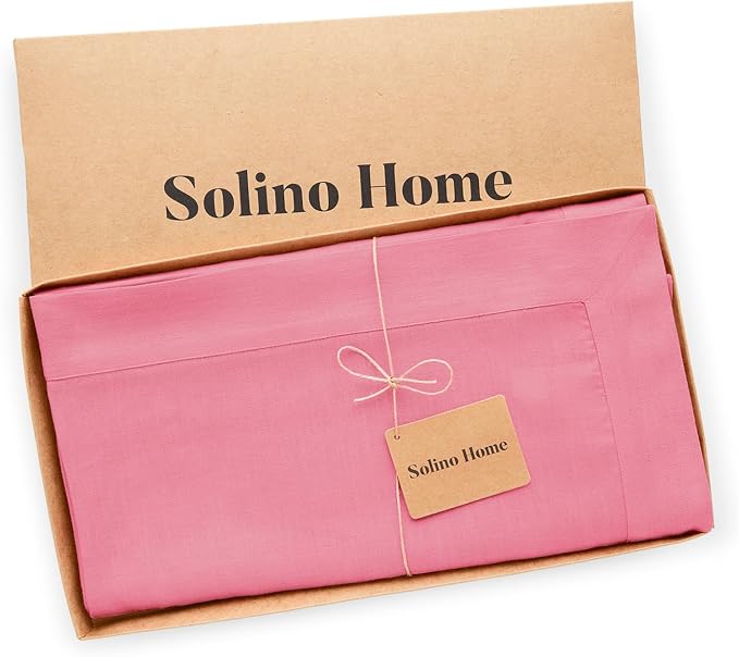 Solino Home Linen Tablecloth for Rectangle Tables 60 x 120 Inch - 100% Pure Linen Pink Carnation Table Cloth - Fete, Machine Washable Cloth Tablecloth for Summer