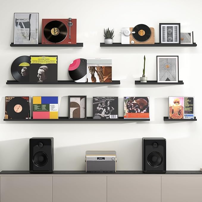 Heimlove Picture Ledge Shelf, Floating Shelves Set of 2, 27.56Inches Picture Shelf for Wall with Ledge, Kids Bookshelf Wall Mounted for Living Room Bedroom Decor Books Photo Frames - Black