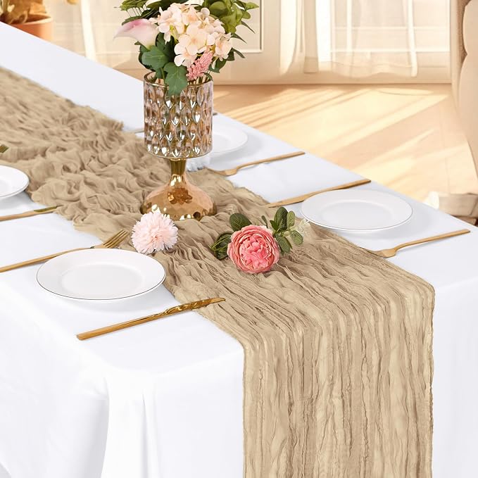 6 Pack Beige Cheesecloth Table Runner, 17 x 108 Inch, Gauze Cheese Cloth Table Runner Rustic Sheer Runner for Wedding Birthday Party Baby Shower Table Decor(Beige)