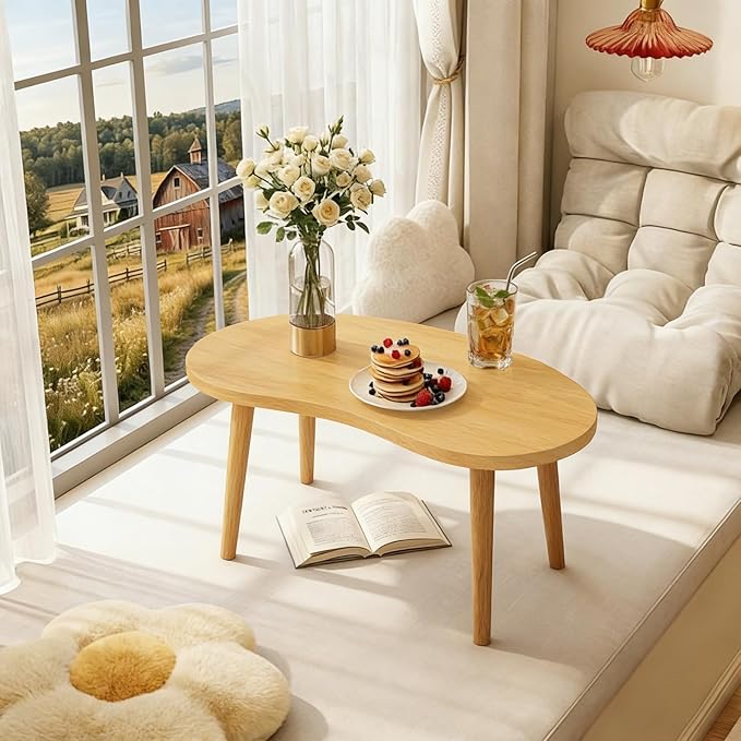 Mango Coffee Table Low Table with 4 Solid Wood Sturdy Legs,Floor Table Desk for Sitting on The Floor,19.7"D x 31.5"W x 16"H Inches,Living Room/Toy room Furniture,Rental house Furniture(Natural-Mango)