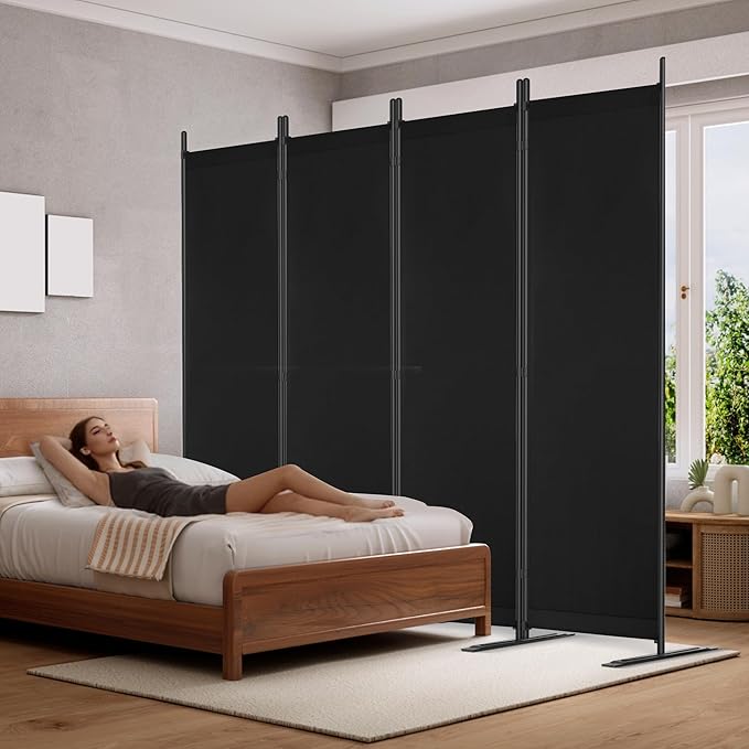 Room Divider 6FT Tall Folding Privacy Partition Screen, 88'' W Portable Wall Divider for Room Separation, Freestanding 4 Panel Room Divider Panel Privacy Screen for Dorm Studio Office, Black