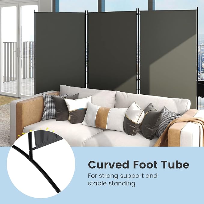 DORTALA 3-Panel Room Divider, Freestanding Folding Privacy Partition Screen with Steel Frame, Morden Room Divider for Separating Room in Bedroom, Office (Grey)
