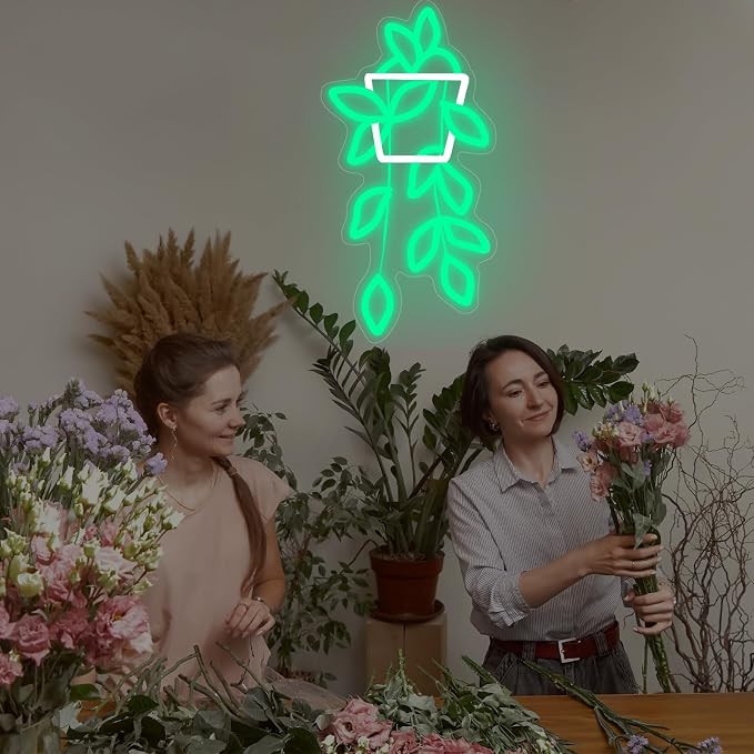 Flowerpot Neon Sign for Wall Decor, USB Light Up Sign for Home Bedroom Party Bar Flower Shop Decor Wedding Birthday Party Gifts for Her Him, 16.5"x8.9"