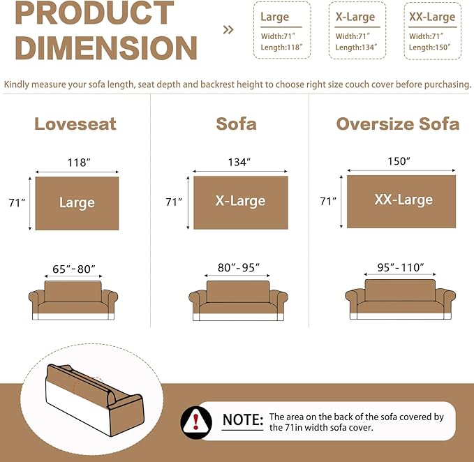 DREAMINGO Chenille Sofa Cover Washable Pet Couch Protector Cover Textured Couch Cover Blanket for Living Room Modern Minimalist 2-Seater Sofa Slipcover, Mocha Brown, Large 71"x118"