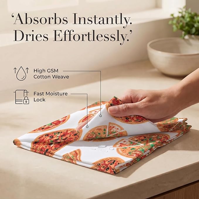 Urban Villa Cloth Napkins 100% Cotton Highly Absorbent Washable Durable Reusable Premium Dinner Napkins Ideal for Gifts for Mothers Day Hotel Farmhouse Parties - Pizza (20" x 20", Set of 12)