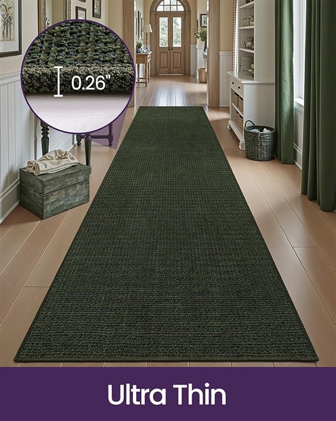 DEXI Hallway Runner Rug 3x10, Non Slip Low Pile Entryway Rug Runners with Rubber Backing, Dirt Trapping Hallways Floor Carpet for Indoor Hall Kitchen Bedroom Bathroom Laundry Room, Olive Green