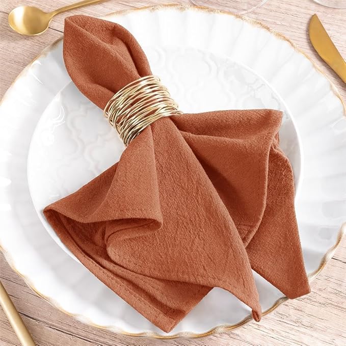 MLMW Terracotta Cloth Napkins Set of 6 Linen Dinner Cotton Spring Napkins Cloth Bulk Washable Napkins16×16" for Wedding Party Baby Bridal Shower Birthday Table Decor