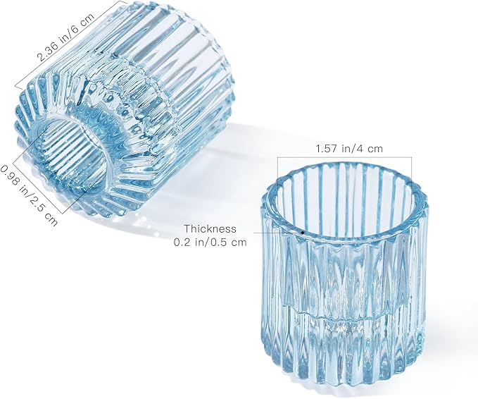 Reversible Blue Glass Candle Holder Set of 6, Thick Heat-Resistant Glass Candlestick Holders for Taper, Tealight, Votive, LED Candles, Perfect for Wedding, Party, Home Décor
