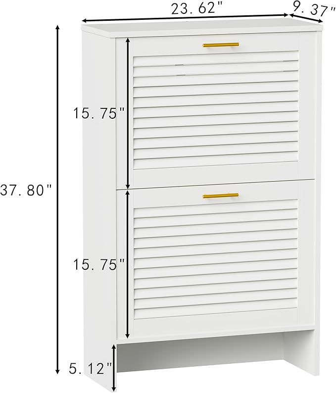 Shoe Cabinet Storage, Hidden Shoe Organizer, Modern Freestanding Organizer with 2 Flip Drawers Louvered Shoe Cabinet for Entryway (White, 2 Drawers)