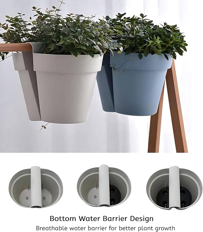 Double-Sided Rail Planter Hanging Window Flower Box with Drainage Holes, Wall Hanging Baskets for Balcony Patio Outdoor