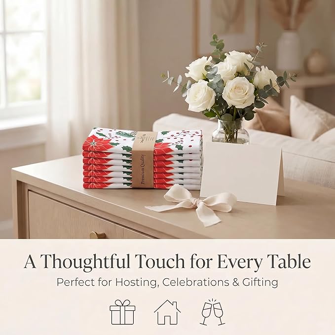 Urban Villa Cloth Napkins 100% Cotton Highly Absorbent Washable Reusable Premium Dinner Napkins Ideal for Gifts for Mothers Day Hotel Farmhouse Parties - Pine Cone Print (20" x 20", Set of 12)